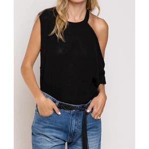 NEW POL one shoulder ribbed top in black